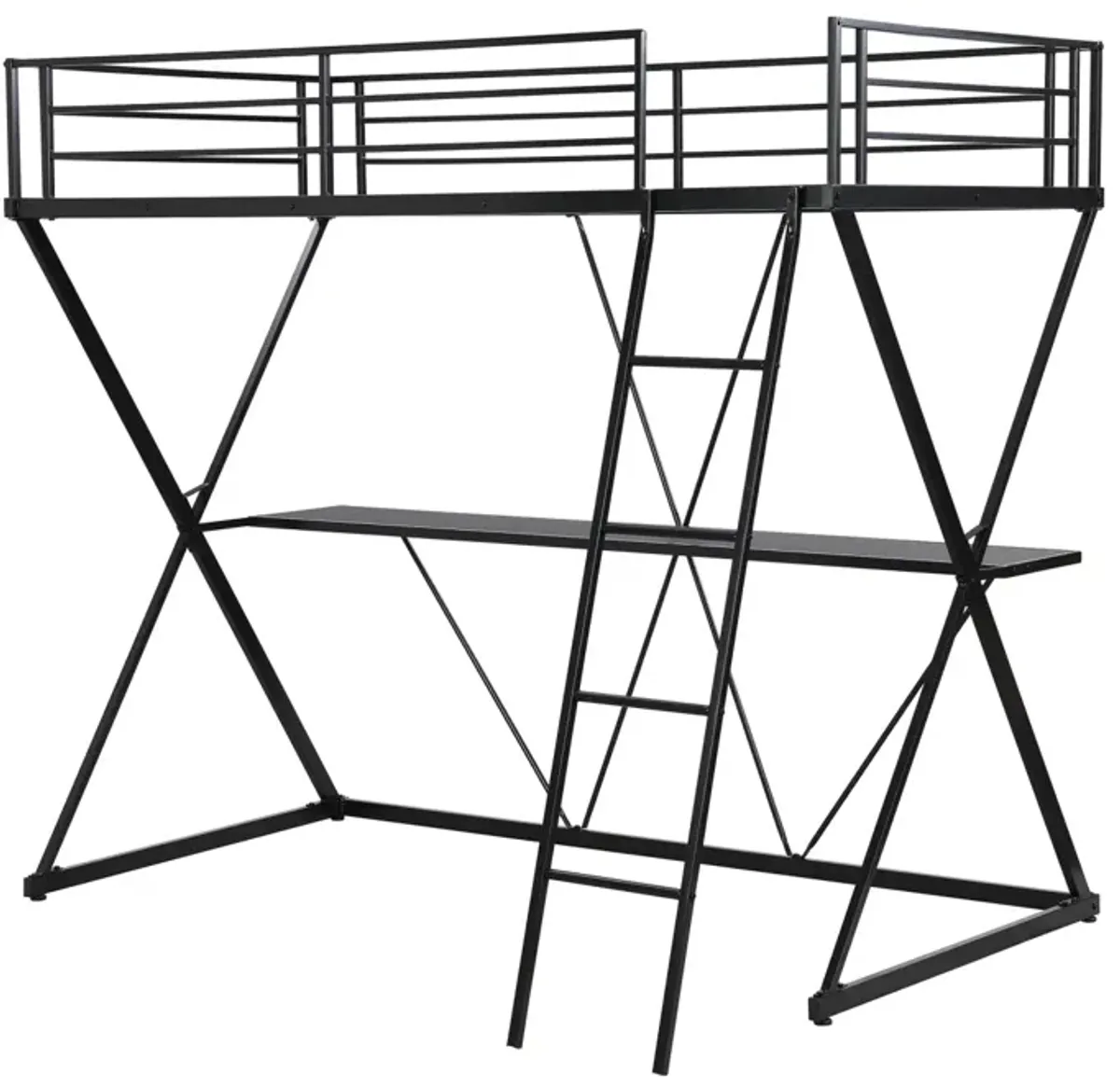 Twin Size Loft Bed With Desk, Ladder And Full-Length Guardrails, X-Shaped Frame