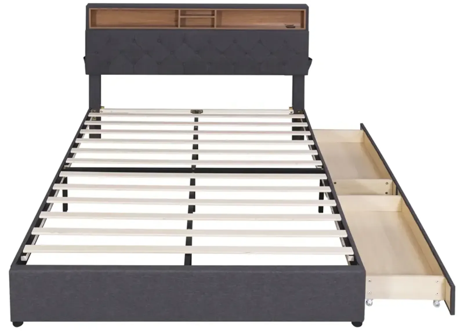 Queen Size Upholstered Platform Bed With Storage Headboard, Led, USB Charging And 2 Drawers