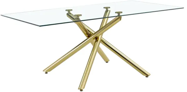 Hivvago 68 Seater Modern Rectangular Tempered Glass Table Top with Golden Plated Single Legs