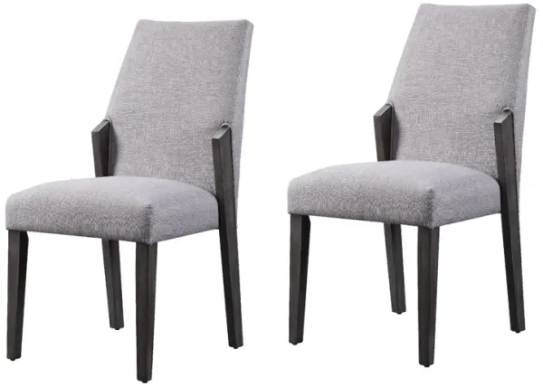 Wood and fabric Upholstered Dining Chairs, Set of 2, Gray and Black-Benzara