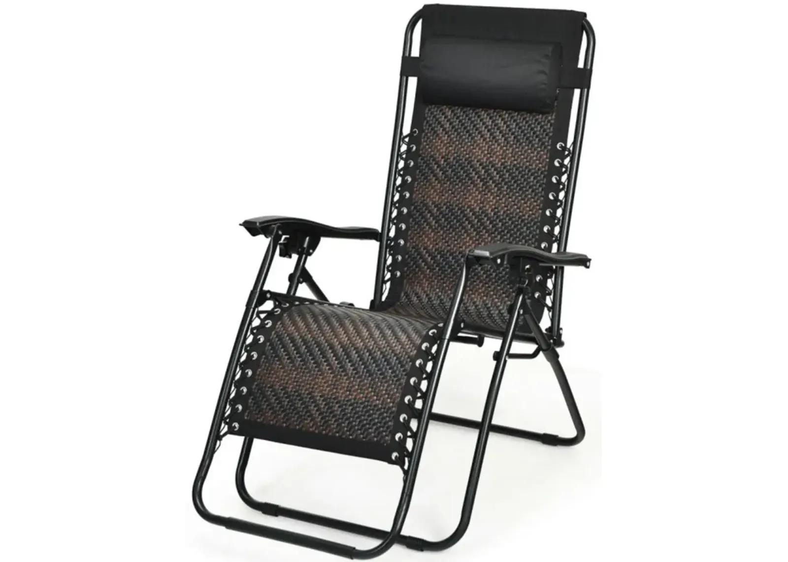 Hivvago Folding Rattan Zero Gravity Lounge Chair with Removable Head Pillow