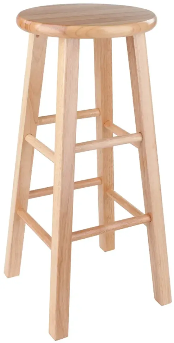 Dakota 29" Bar Stool - Natural Finish, Strong Square Legs, Fully Assembled - Ideal for Kitchen, Den, or Basement Bar - 13.4"W x 13.4"D x 29.1"H - Supports up to 220 lbs.