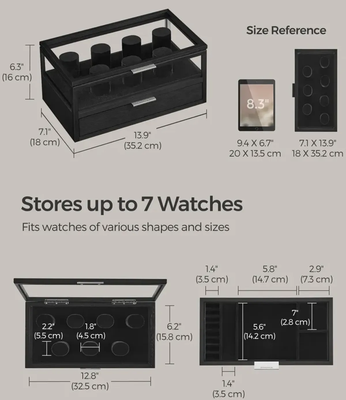 2-Tier Watch Storage Case with Display Glass Top and Secure Lock