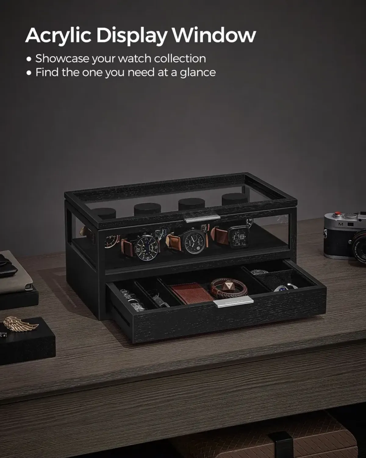 2-Tier Watch Storage Case with Display Glass Top and Secure Lock