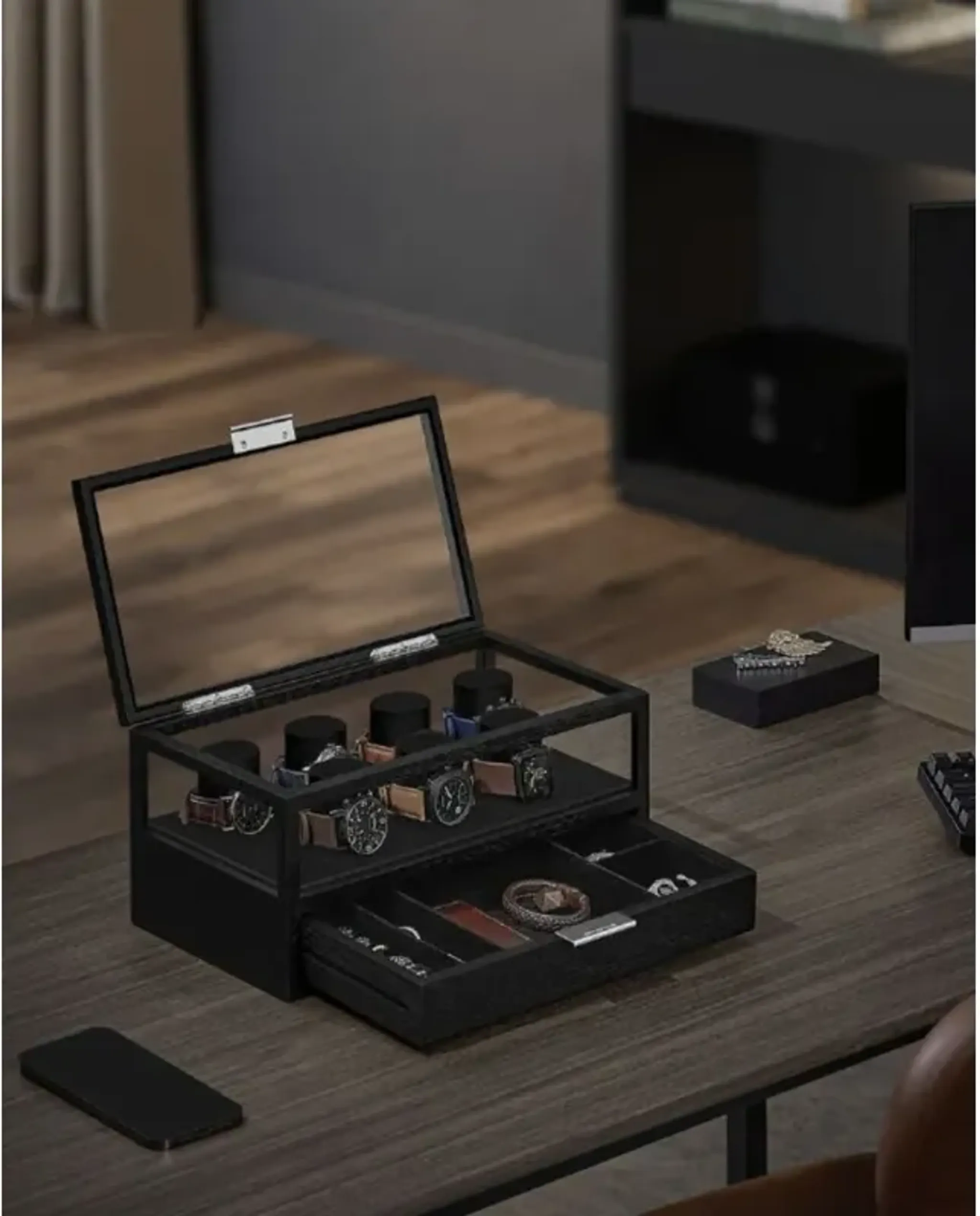 2 Tier Watch Storage Case With Display Glass Top And Secure Lock Mathis ...