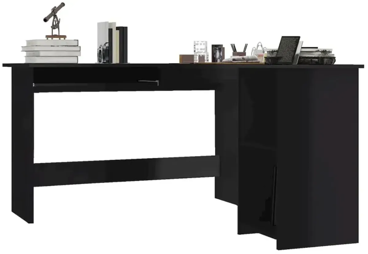 L-Shaped Corner Desk High Gloss Black 47.2" x 55.1" x 29.5" Engineered Wood