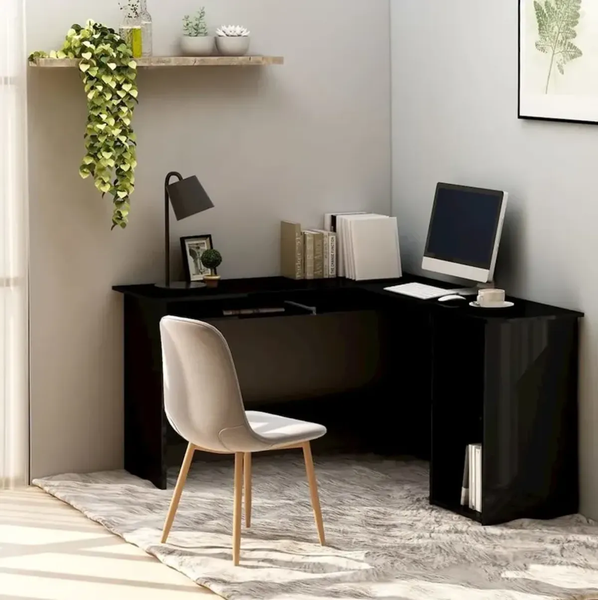 L-Shaped Corner Desk High Gloss Black 47.2" x 55.1" x 29.5" Engineered Wood