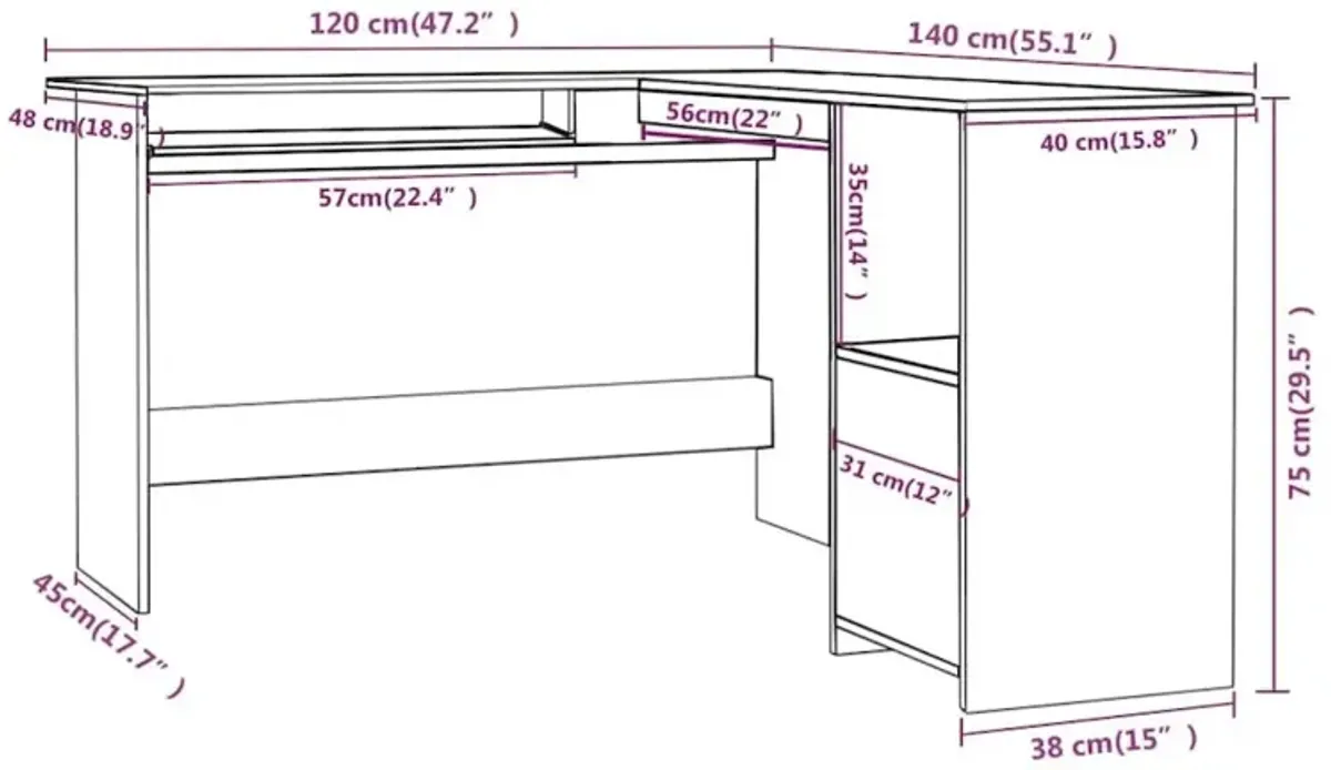 L-Shaped Corner Desk High Gloss Black 47.2" x 55.1" x 29.5" Engineered Wood