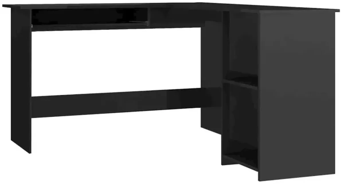 L-Shaped Corner Desk High Gloss Black 47.2" x 55.1" x 29.5" Engineered Wood