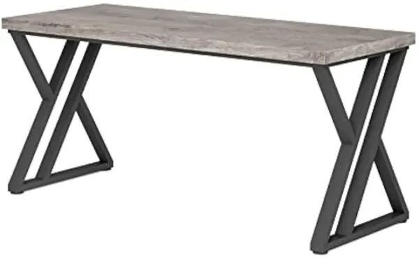 Oneb Writing Desk, 55 Inch Gray Rectangular Top, Black Metal Z Base - Benzara