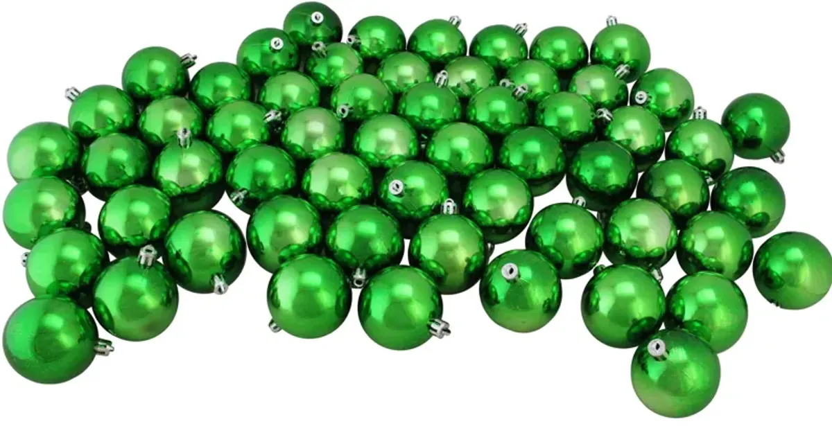 60ct Xmas Green Shatterproof Shiny Christmas Ball Ornaments 2.5" (60mm)