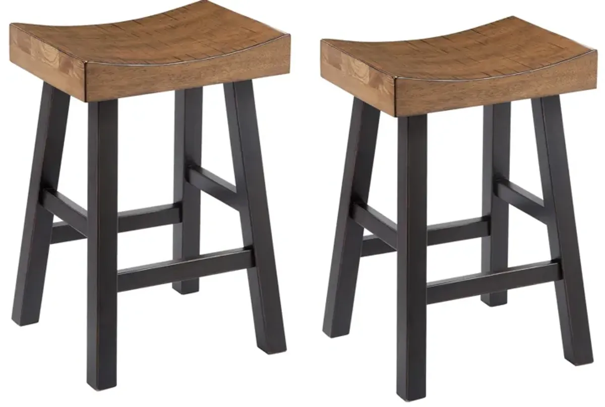 Osco Counter Height Stool Set of 2, Black Brown Solid Wood Saddle Seat - Benzara