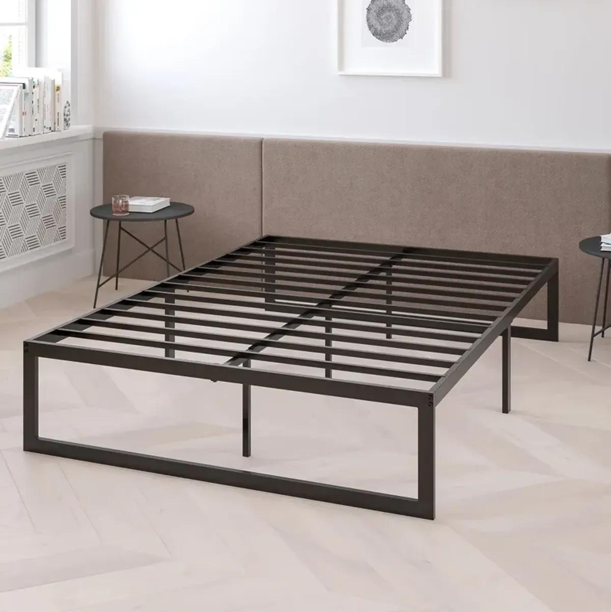 Louis 14 Inch Metal Platform Bed Frame with 12 Inch Pocket Spring Mattress in a Box (No Box Spring Required) - King