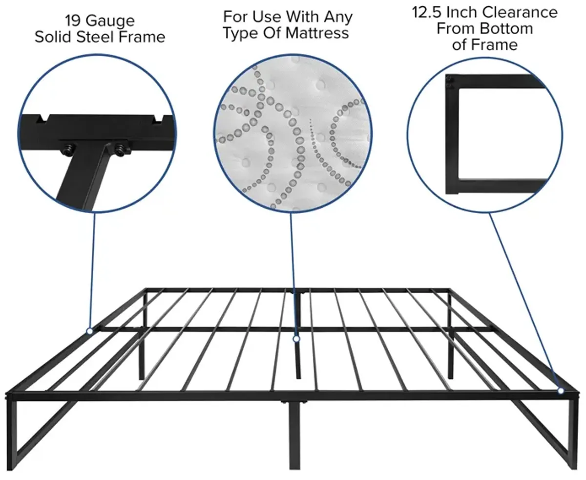 Louis 14 Inch Metal Platform Bed Frame with 12 Inch Pocket Spring Mattress in a Box (No Box Spring Required) - King