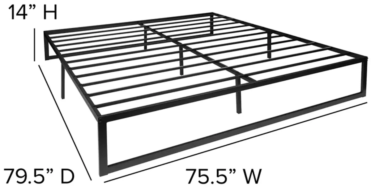 Louis 14 Inch Metal Platform Bed Frame with 12 Inch Pocket Spring Mattress in a Box (No Box Spring Required) - King