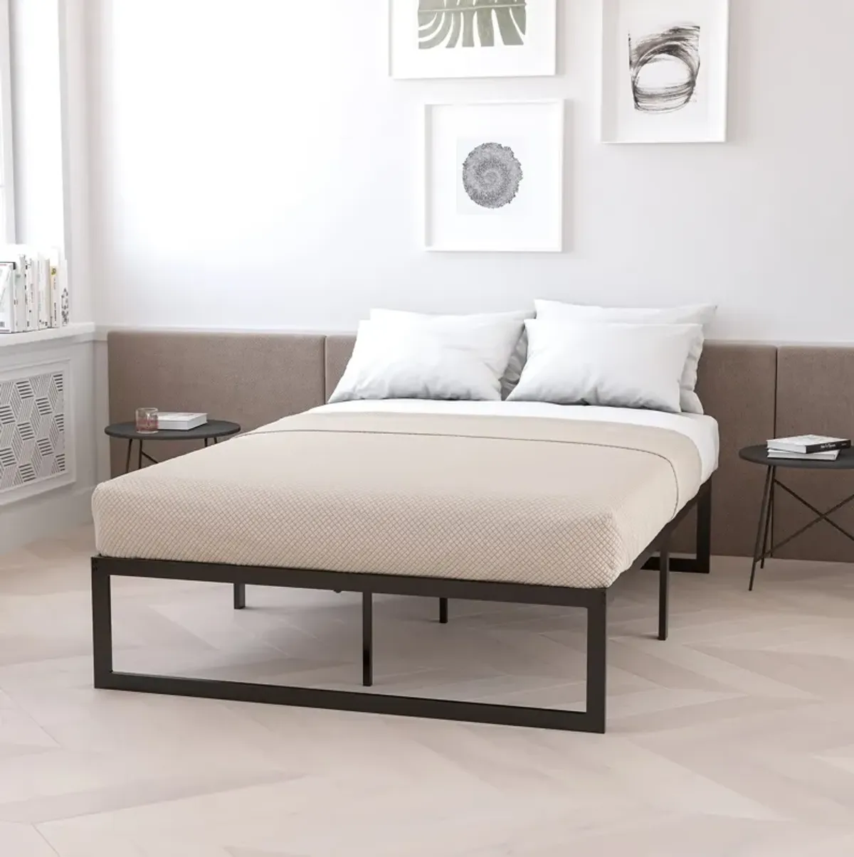 Louis 14 Inch Metal Platform Bed Frame with 12 Inch Pocket Spring Mattress in a Box (No Box Spring Required) - King