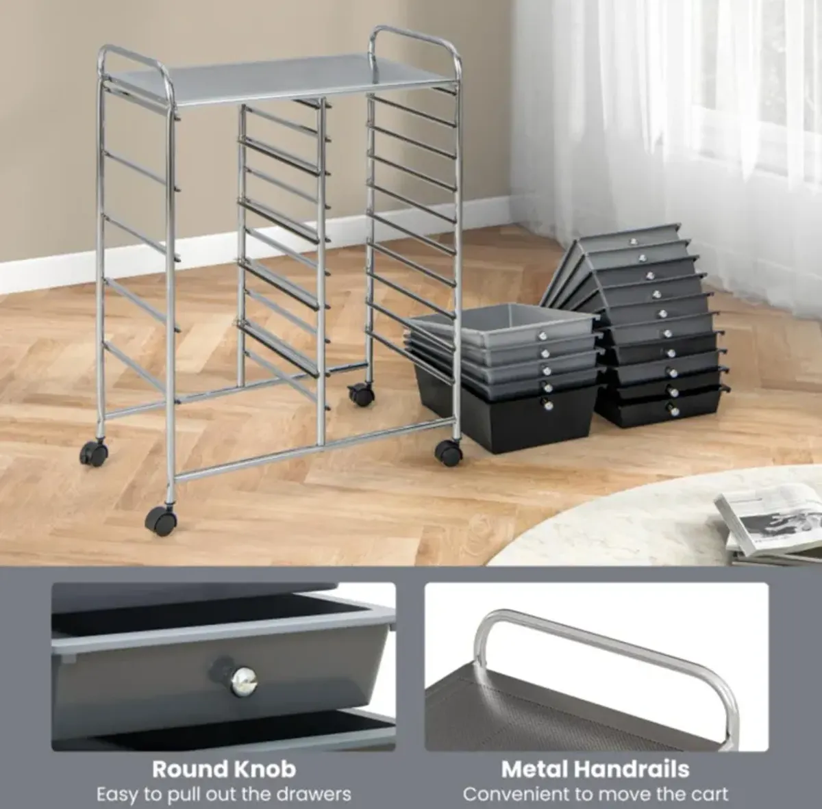 Hivvago 15-Drawer Utility Rolling Organizer Cart Multi-Use Storage