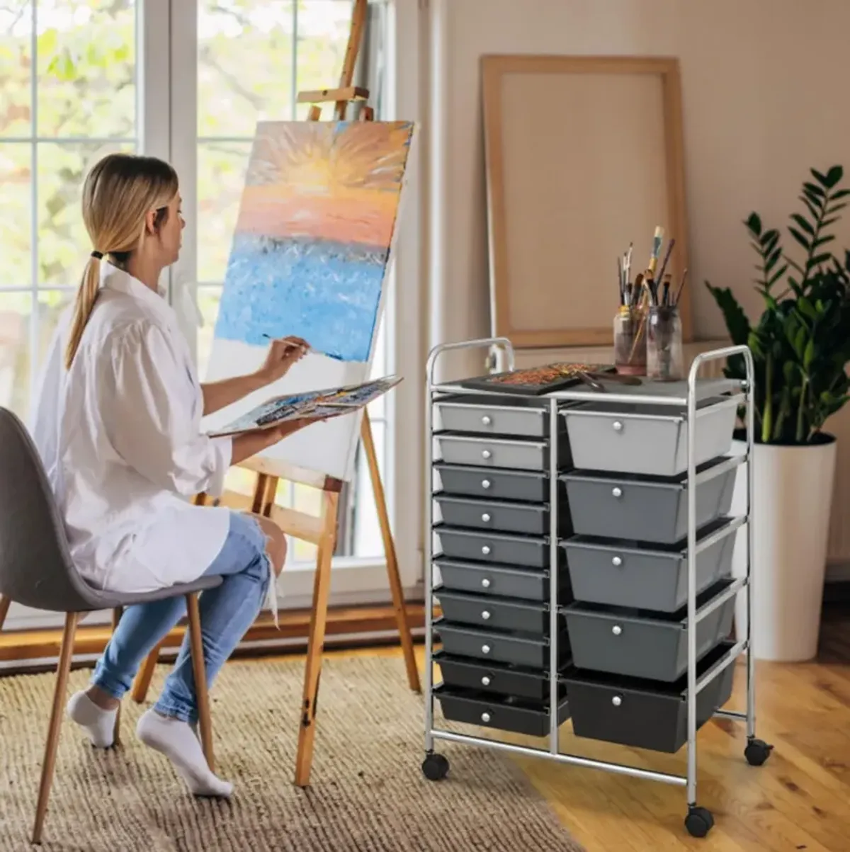 Hivvago 15-Drawer Utility Rolling Organizer Cart Multi-Use Storage