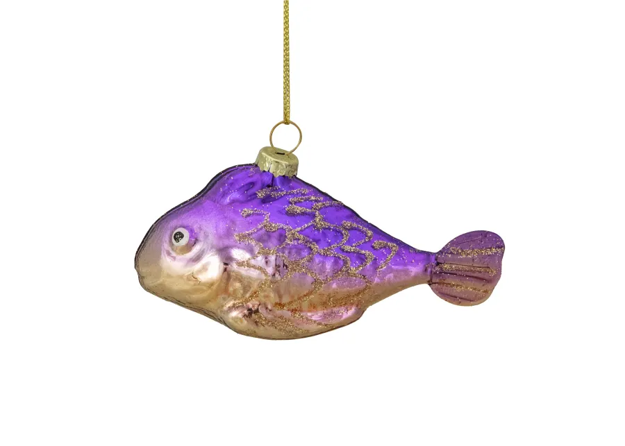 4" Purple and Gold Glass Fish Christmas Ornament