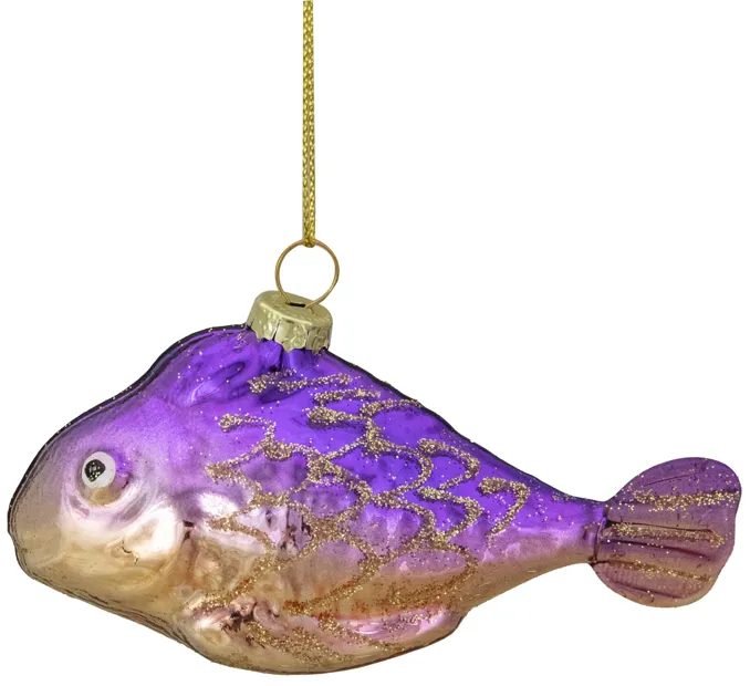 4" Purple and Gold Glass Fish Christmas Ornament