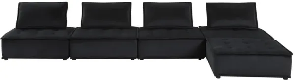 Alaya 120 Inch Tufted 5 Piece Sectional Sofa, Back Cushions, Black Velvet