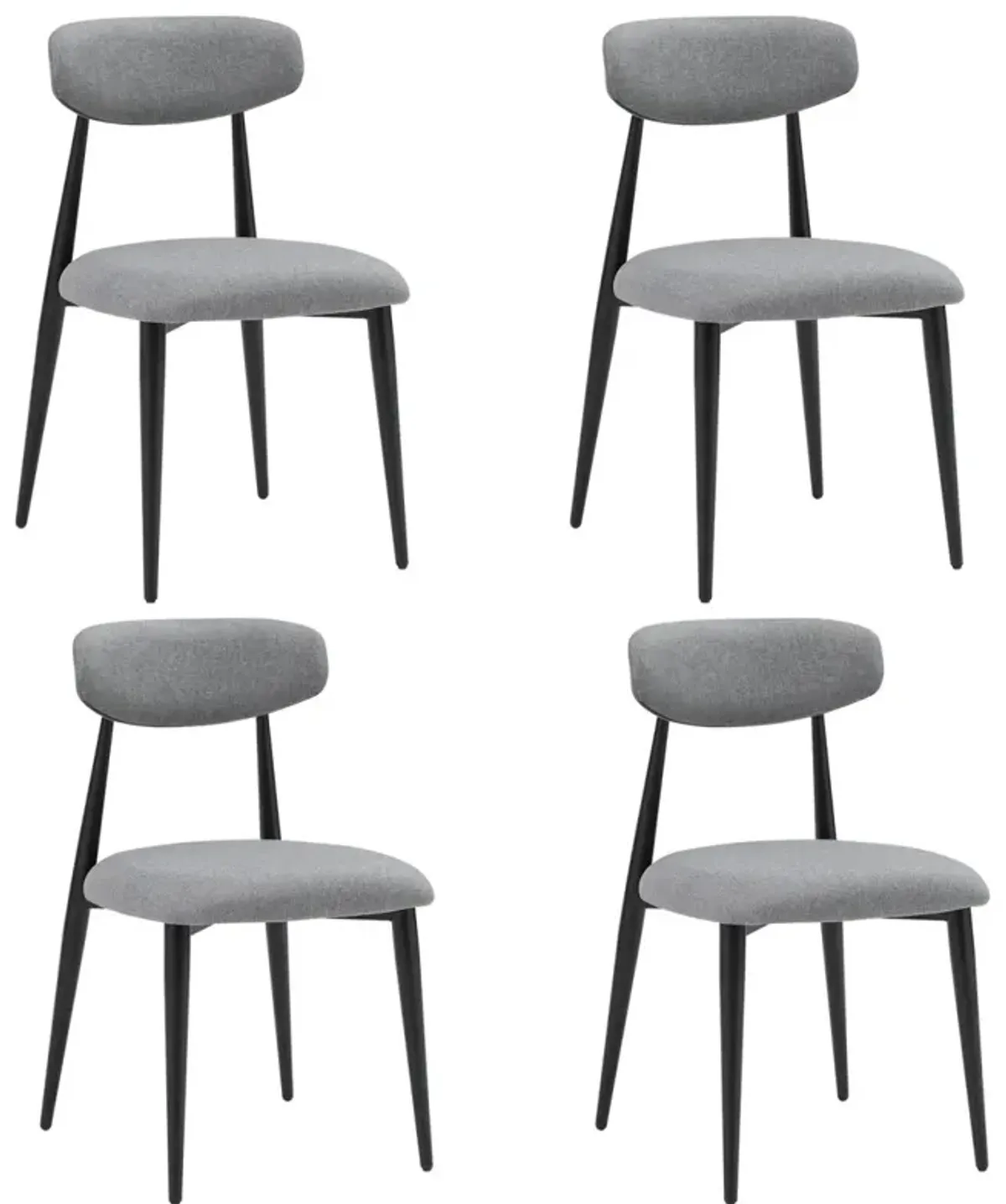 Dining Chairs Set of 4, Curved Backrest Round Upholstered And Metal Frame, Grey