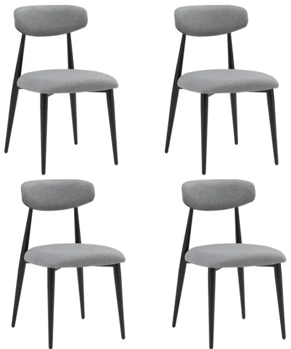 Dining Chairs Set of 4, Curved Backrest Round Upholstered And Metal Frame, Grey