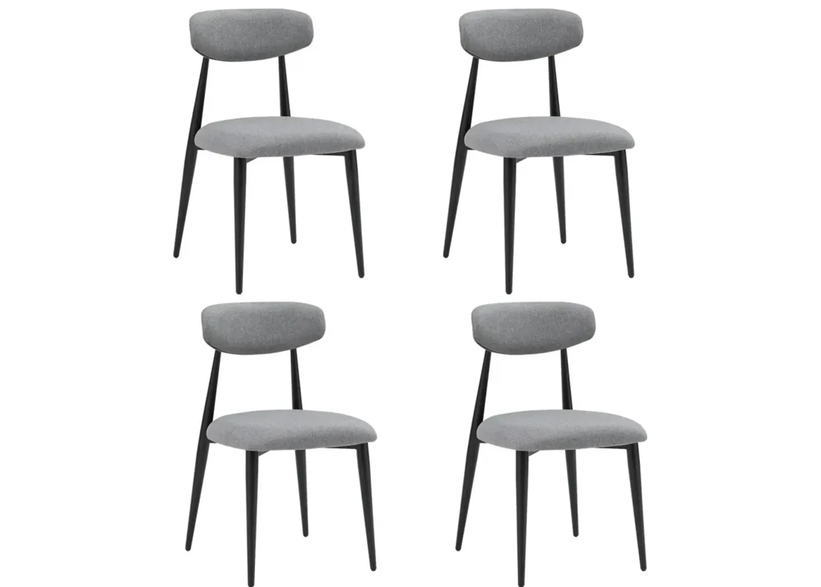 Dining Chairs Set of 4, Curved Backrest Round Upholstered And Metal Frame, Grey