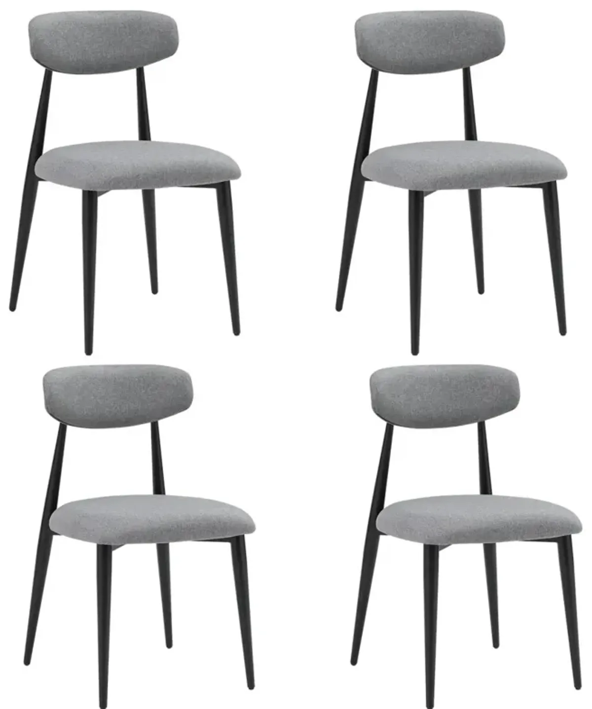 Dining Chairs Set of 4, Curved Backrest Round Upholstered And Metal Frame, Grey