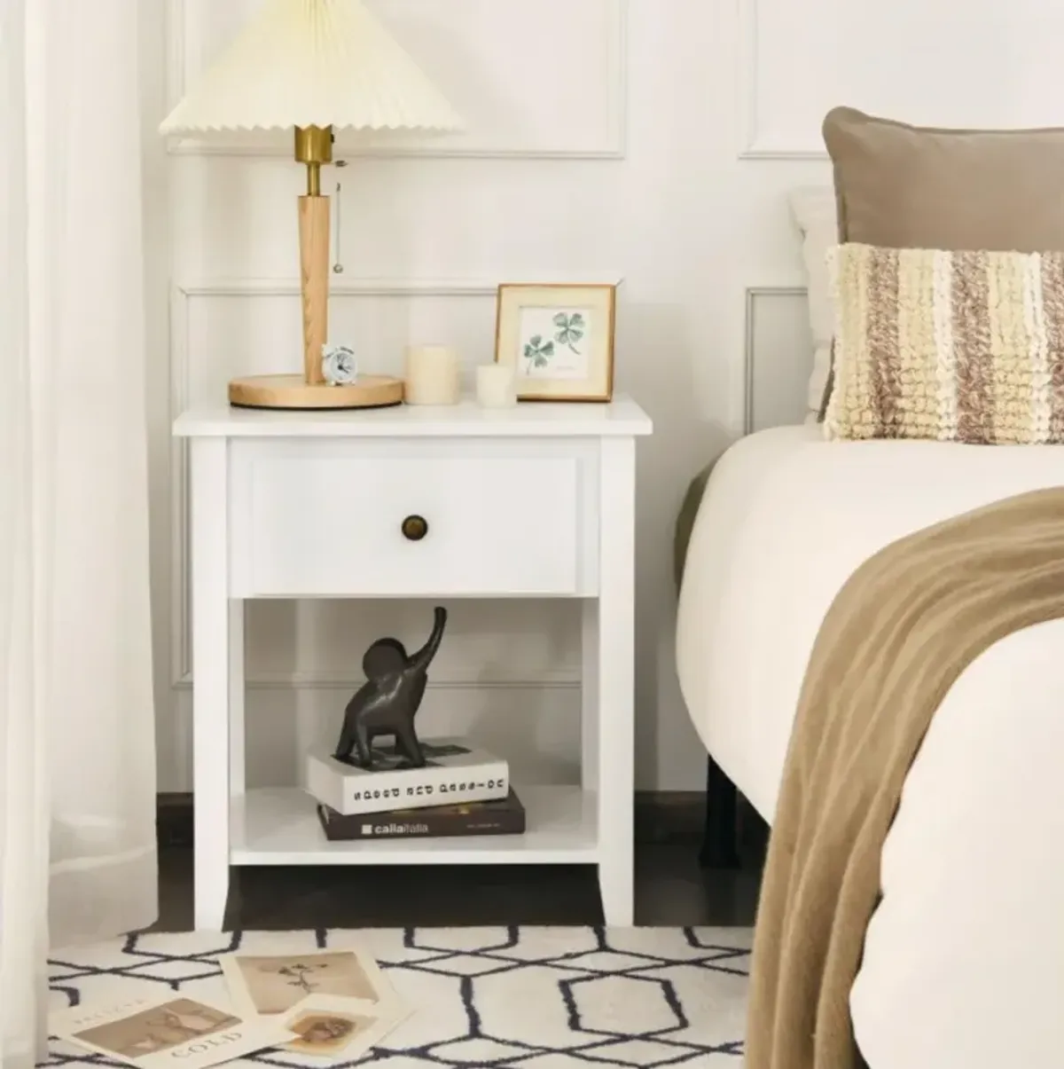 Hivvago Nightstand with Drawer and Storage Shelf for Bedroom Living Room