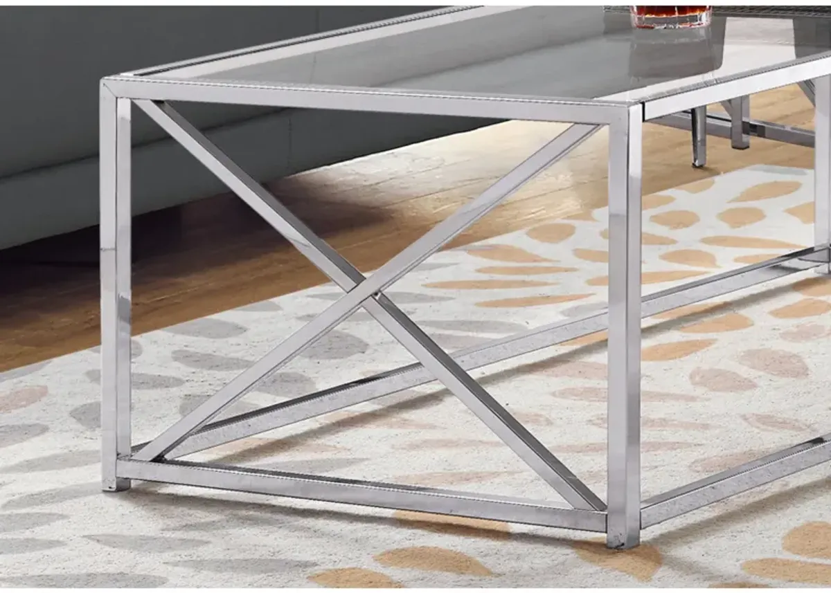 Monarch Specialties I 3440 Coffee Table, Accent, Cocktail, Rectangular, Living Room, 44"L, Metal, Tempered Glass, Chrome, Clear, Contemporary, Modern