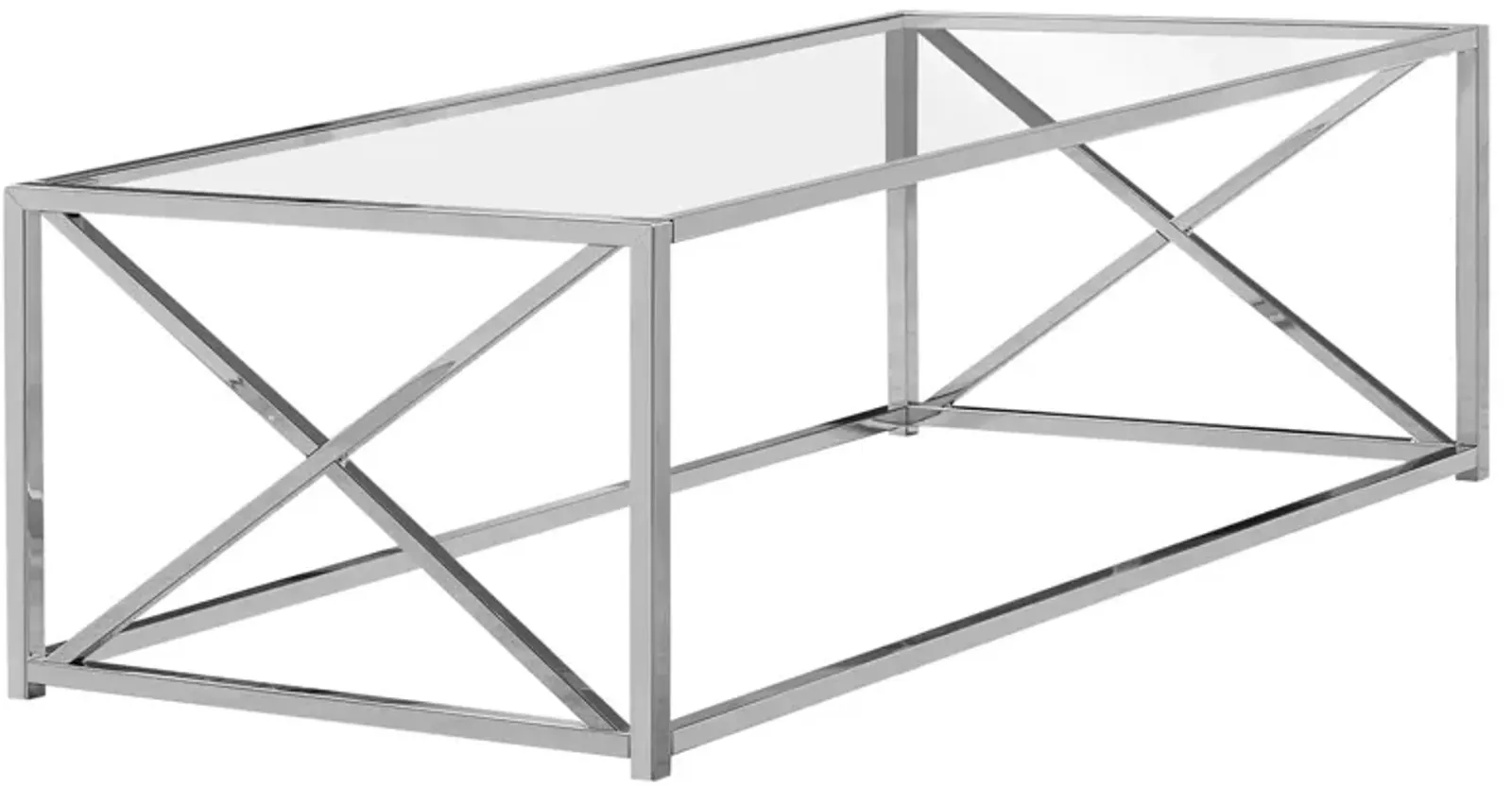 Monarch Specialties I 3440 Coffee Table, Accent, Cocktail, Rectangular, Living Room, 44"L, Metal, Tempered Glass, Chrome, Clear, Contemporary, Modern