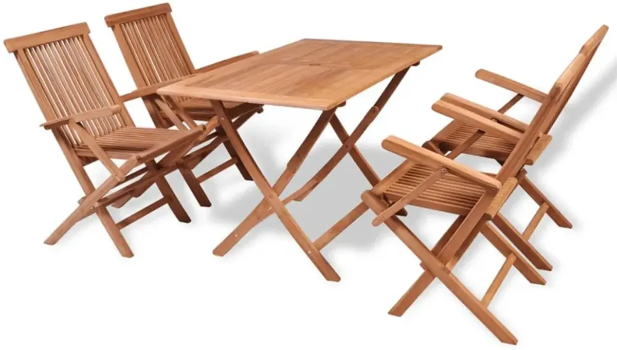 vidaXL 5 Piece Folding Outdoor Dining Set Solid Teak Wood