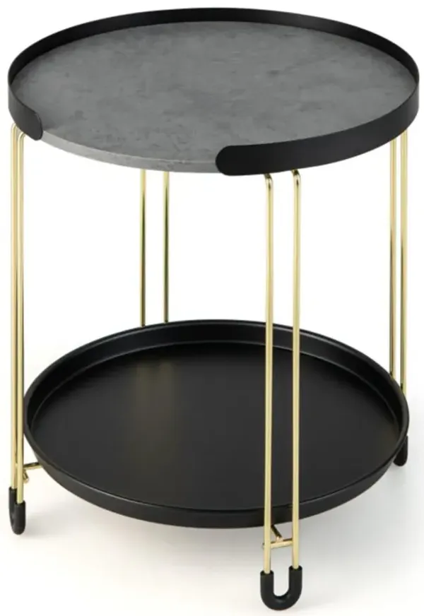 Hivvago 2-Tier Round Side Table with Removable Tray and Metal Frame for Small Space
