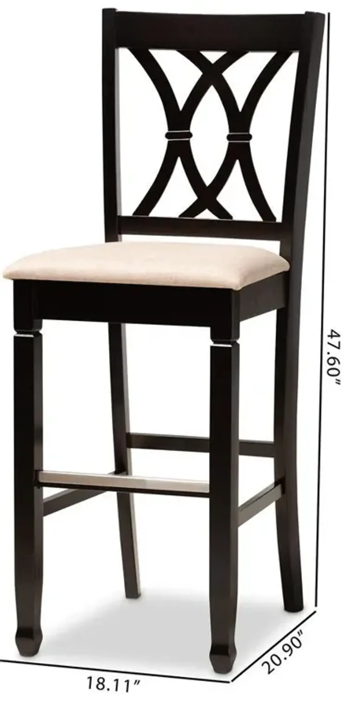 Grey Fabric Upholstered and Espresso Brown Finished Wood 2-Piece Bar Stool Set