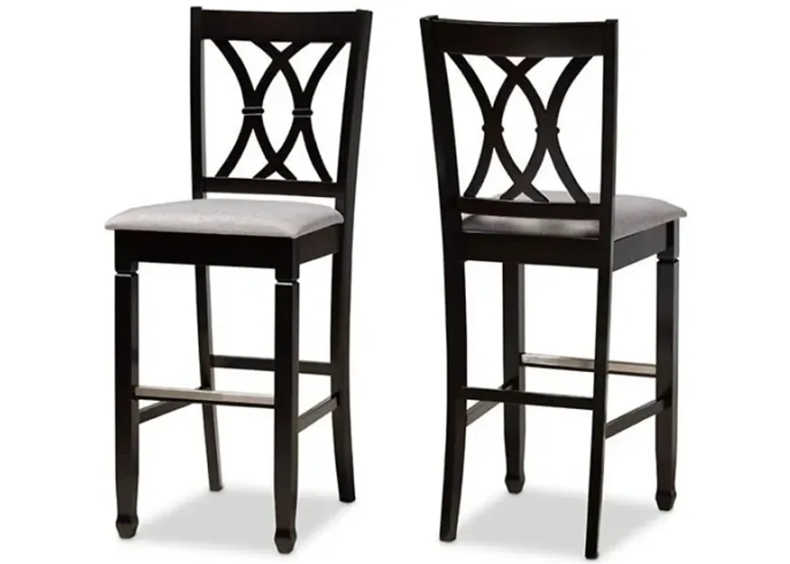 Grey Fabric Upholstered and Espresso Brown Finished Wood 2-Piece Bar Stool Set