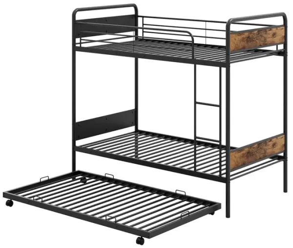 Bunk Bed with Trundle with Ladder and Full-length Guardrails