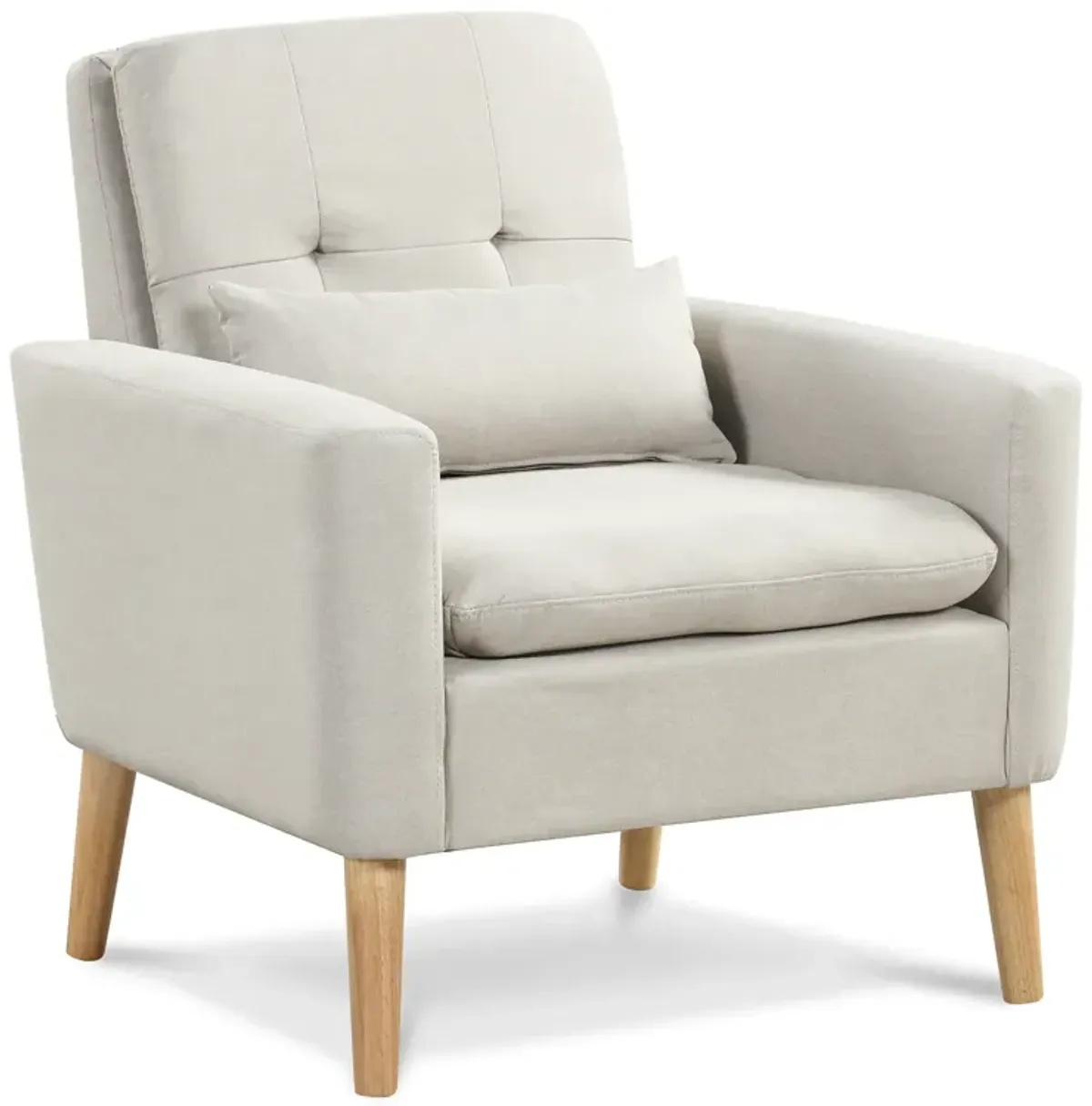 Accent Chair with Lumbar Pillow Natural Rubber Wood Legs Padded Cushions