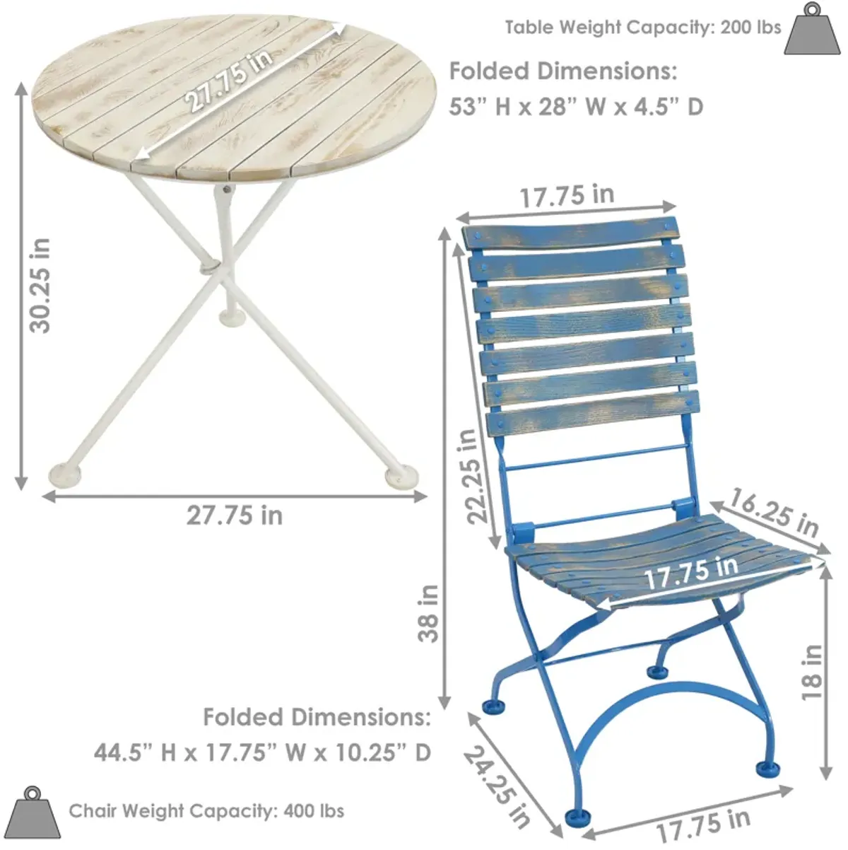 Sunnydaze Cafe Couleur Chestnut Wood 3-Piece Folding Bistro Set