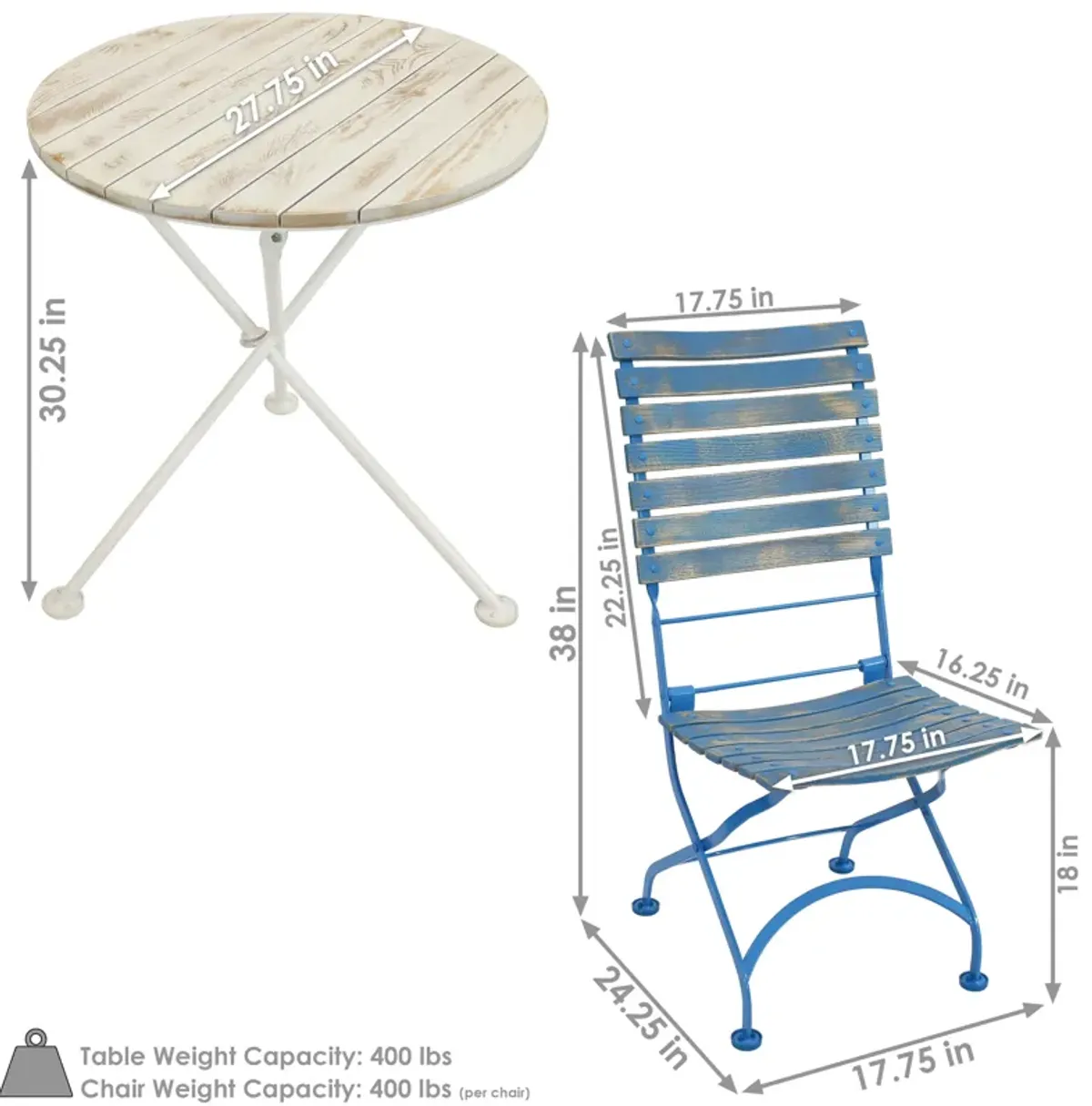 Sunnydaze Cafe Couleur Chestnut Wood 3-Piece Folding Bistro Set