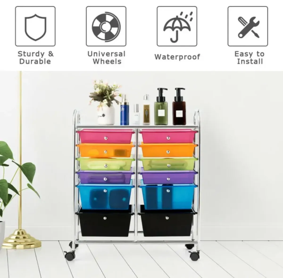 Hivvago 12-Drawer Rolling Storage Cart with Removable Drawers and Lockable Wheels