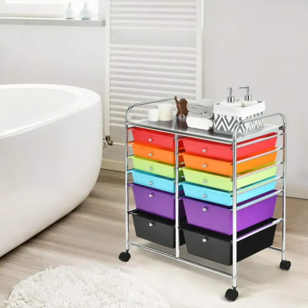 Hivvago 12-Drawer Rolling Storage Cart with Removable Drawers and Lockable Wheels