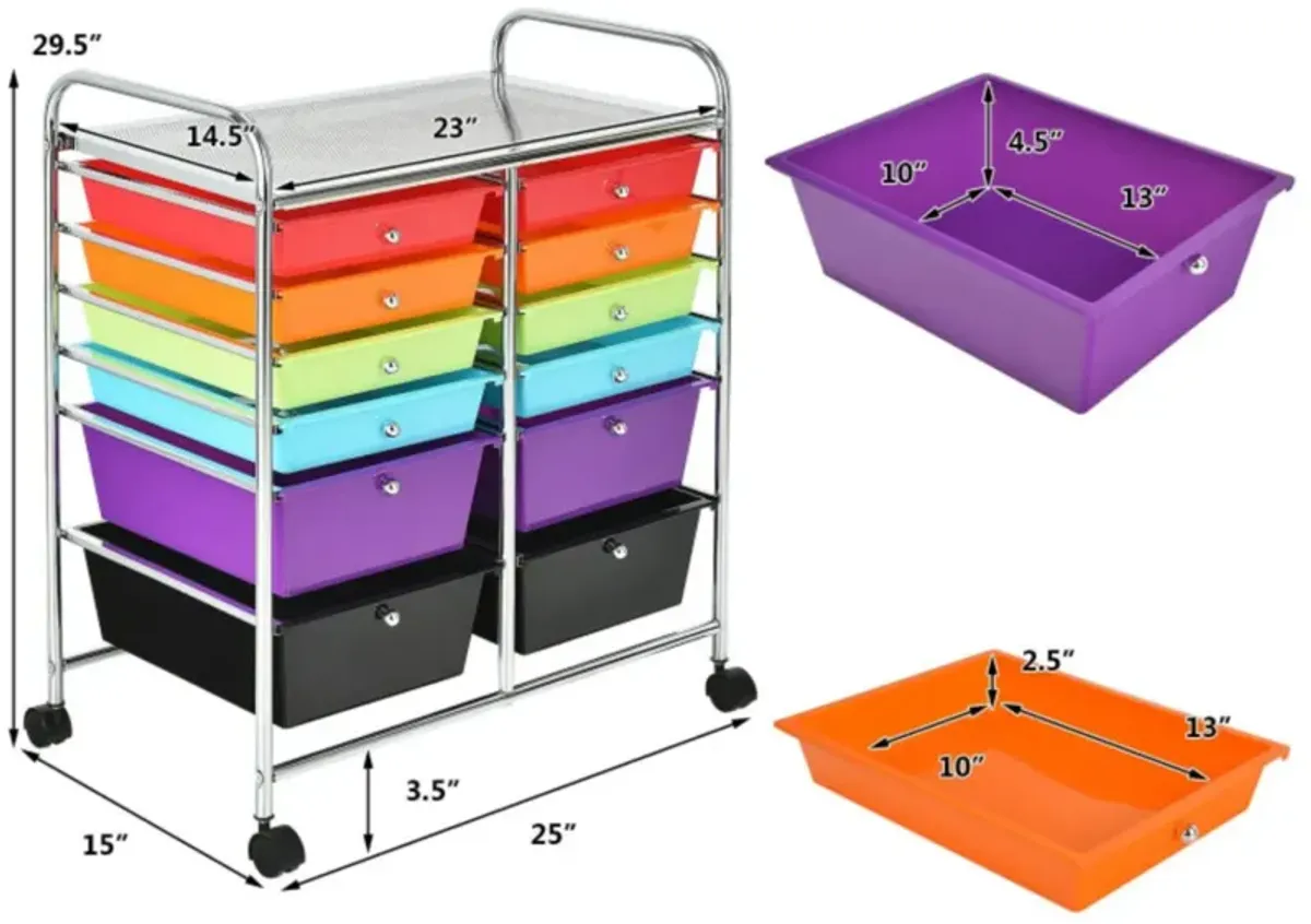 Hivvago 12-Drawer Rolling Storage Cart with Removable Drawers and Lockable Wheels