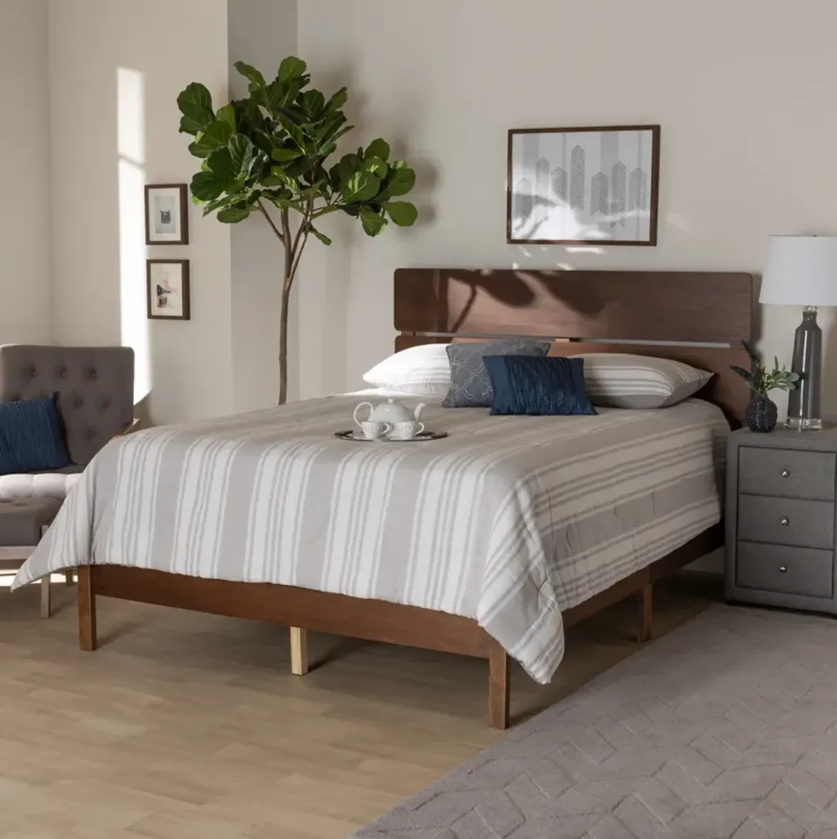 Baxton Studio Anthony Modern and Contemporary Walnut Brown Finished Wood King Size Panel Bed