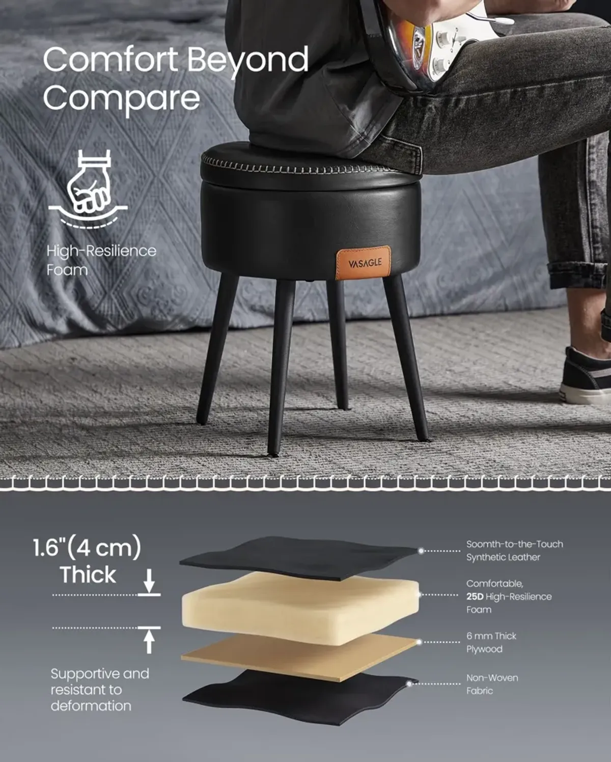 Storage Ottoman Vanity Stool – Compact Upholstered Seat with Hidden Storage