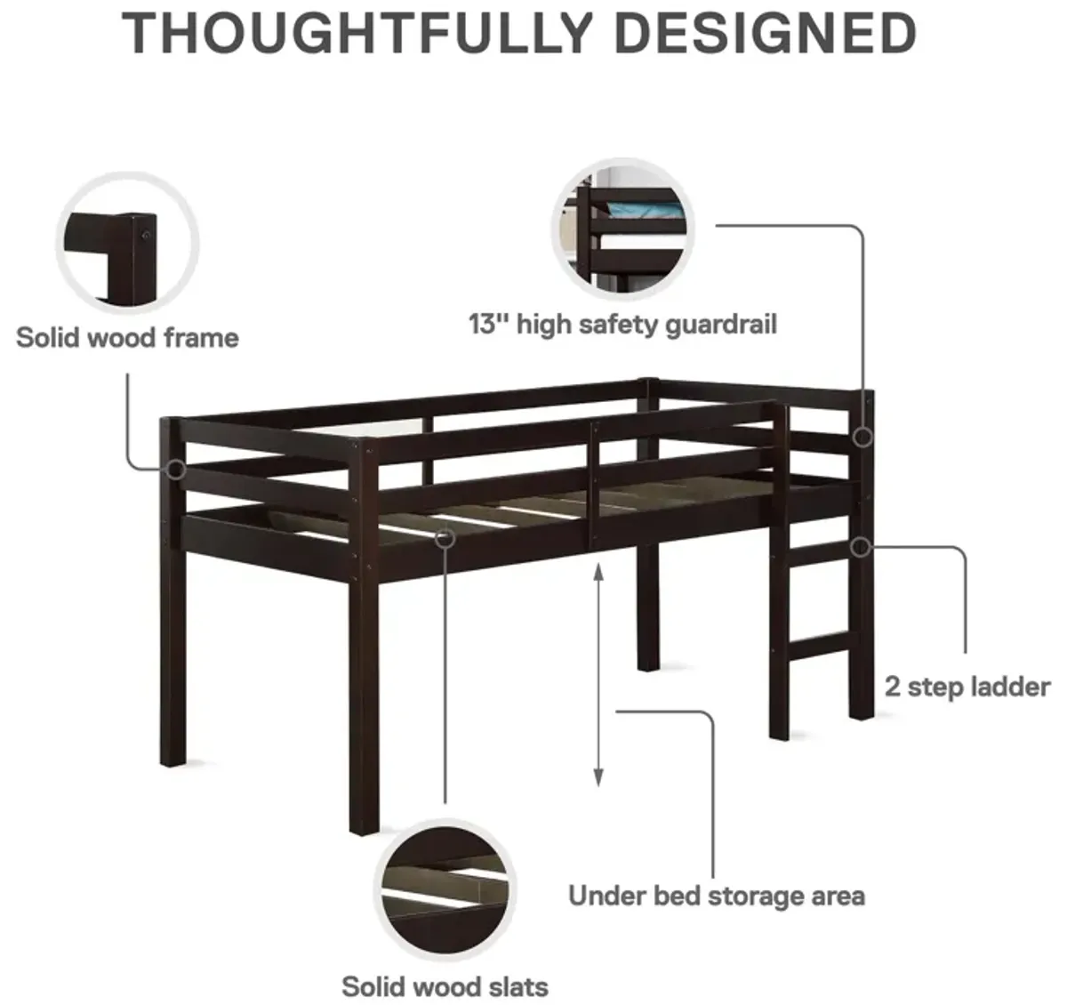 Atwater Living Ashe Junior Wooden Loft Bed, Twin, Espresso