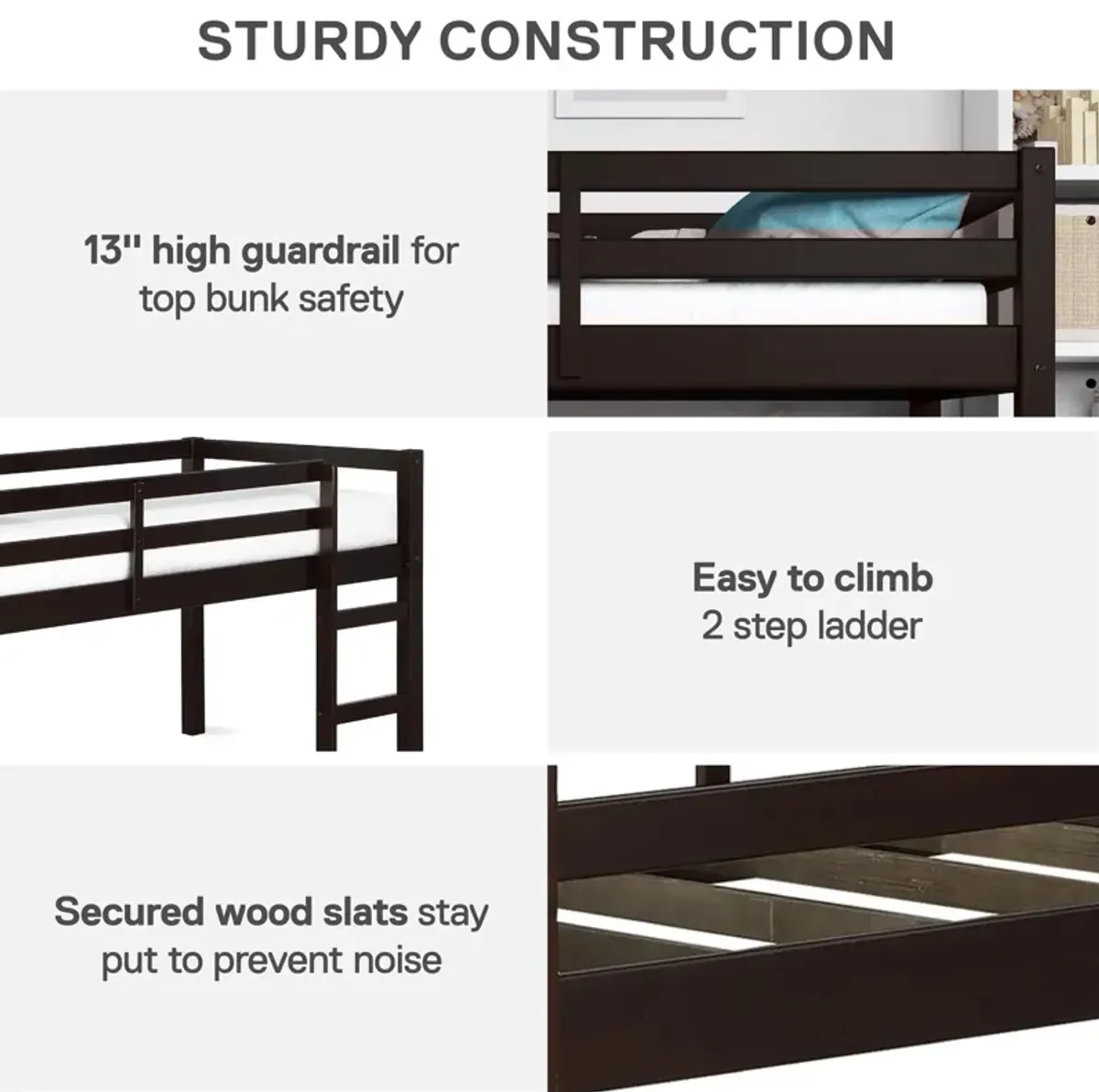 Atwater Living Ashe Junior Wooden Loft Bed, Twin, Espresso