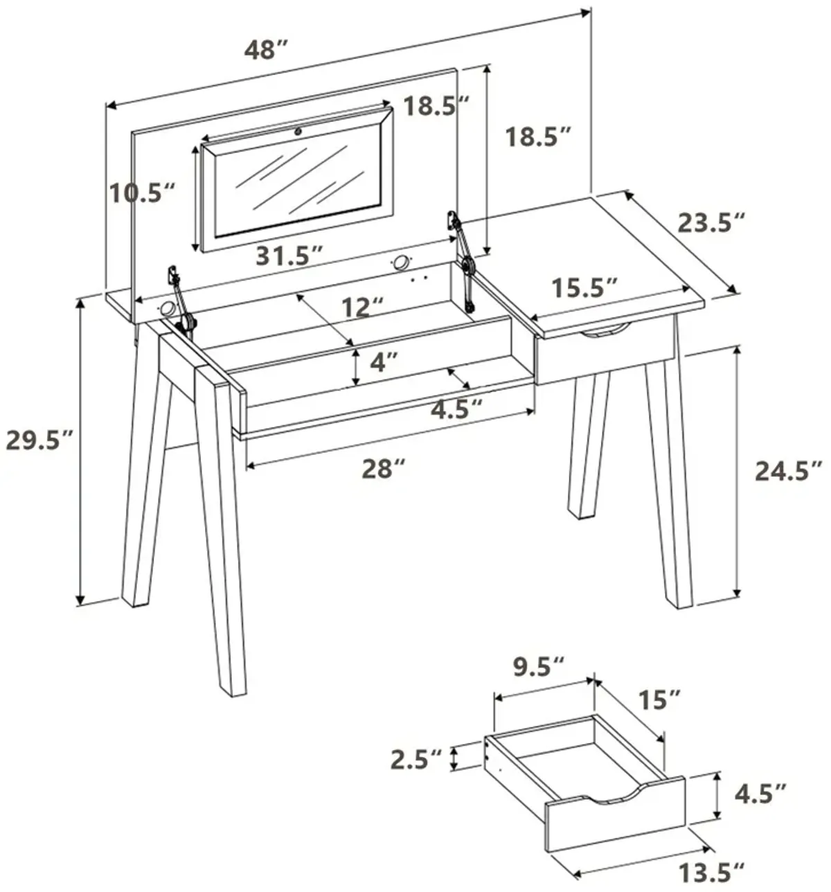 Dressing Table with Flip Mirror and Storage Drawer