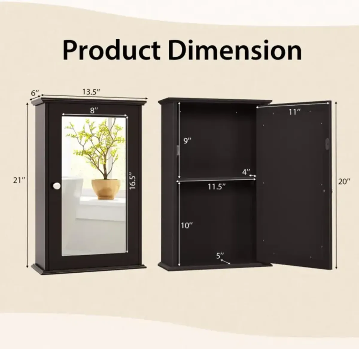 Hivvago Bathroom Wall Cabinet with Single Mirror Door and Adjustable Shelf