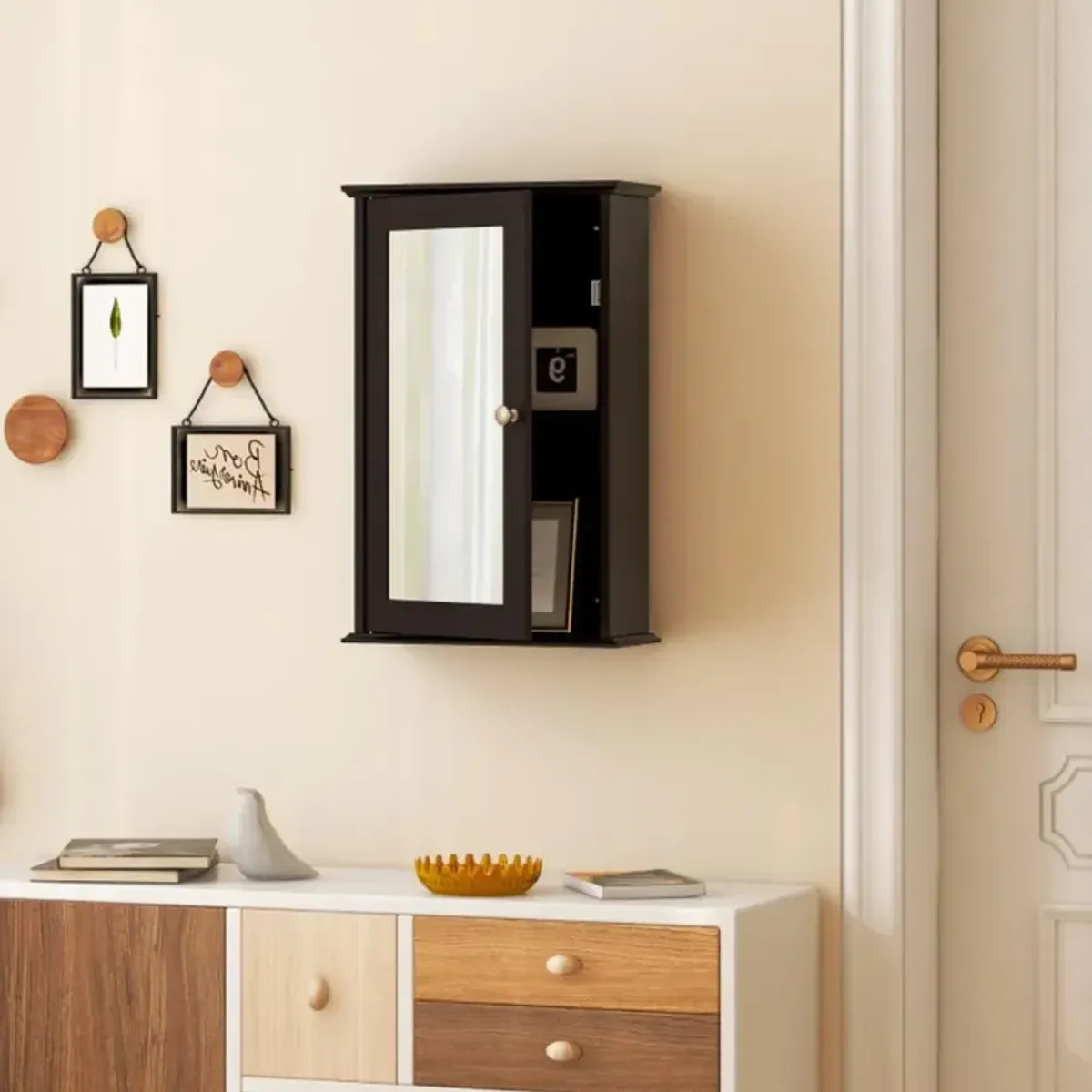 Hivvago Bathroom Wall Cabinet with Single Mirror Door and Adjustable Shelf